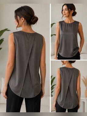 Vince 100% Silk Sleeveless Gray Taupe Blouse Top Size Small